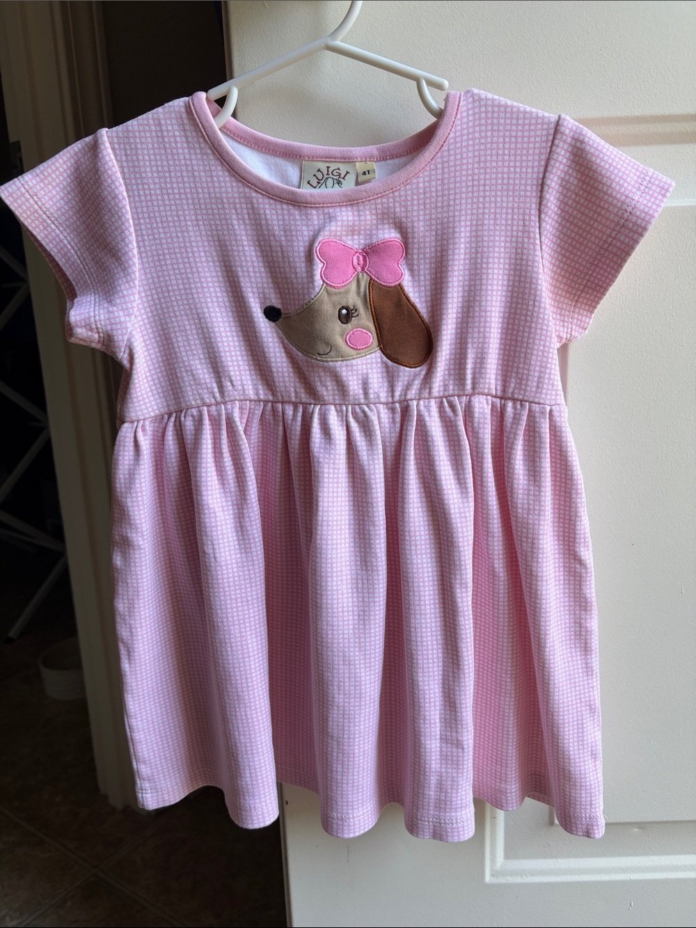 Pink Puppy Appliqué Girls Dress